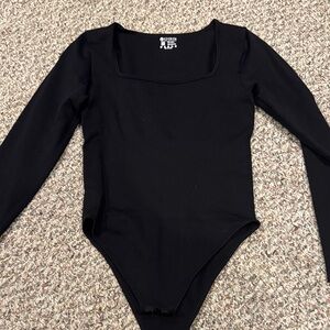Black Long-Sleeve Square-Neck Bodysuit